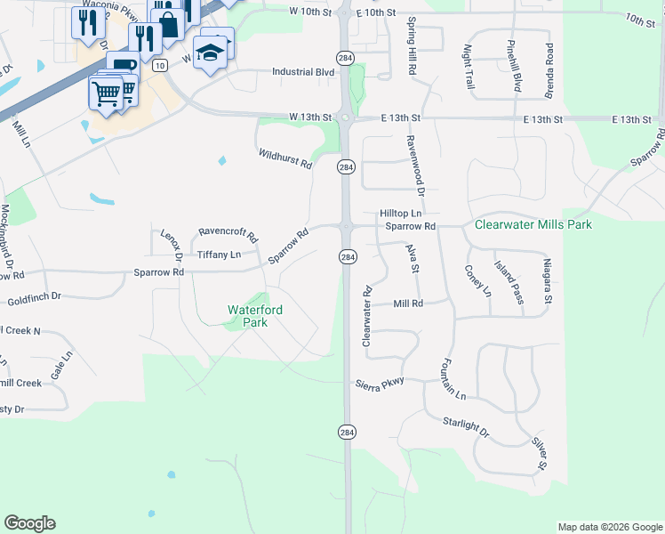 map of restaurants, bars, coffee shops, grocery stores, and more near 22 Alva Court in Waconia