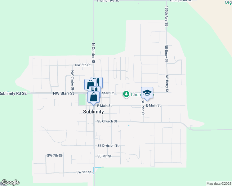 map of restaurants, bars, coffee shops, grocery stores, and more near 337 Northeast Starr Street in Sublimity