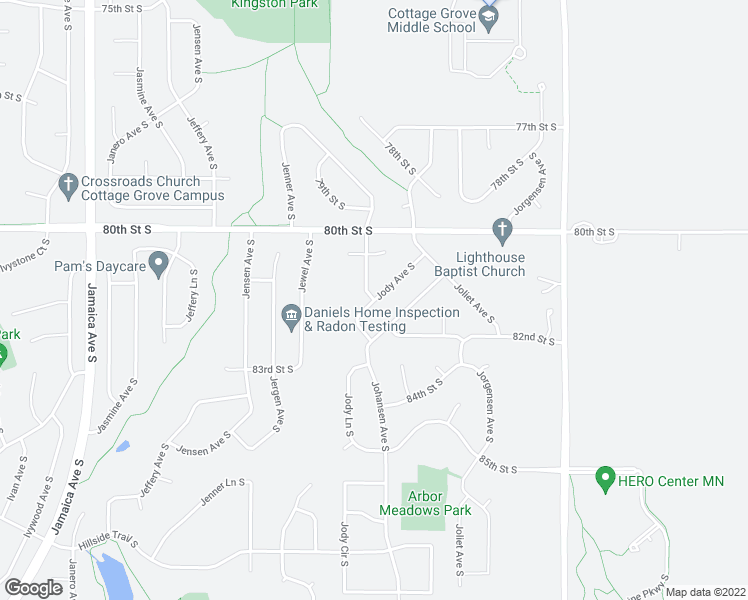 map of restaurants, bars, coffee shops, grocery stores, and more near 8682 Jocelyn Avenue South in Cottage Grove