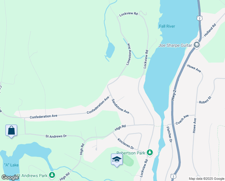 map of restaurants, bars, coffee shops, grocery stores, and more near 5 Limestone Avenue in Fall River