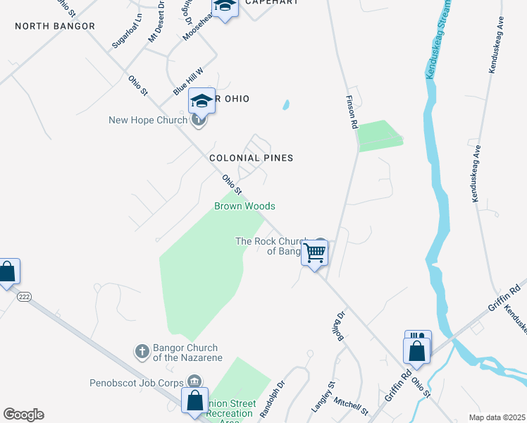 map of restaurants, bars, coffee shops, grocery stores, and more near 1275-1345 Ohio Street in Bangor