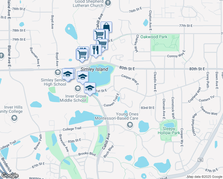 map of restaurants, bars, coffee shops, grocery stores, and more near 3220 81st Street East in Inver Grove Heights