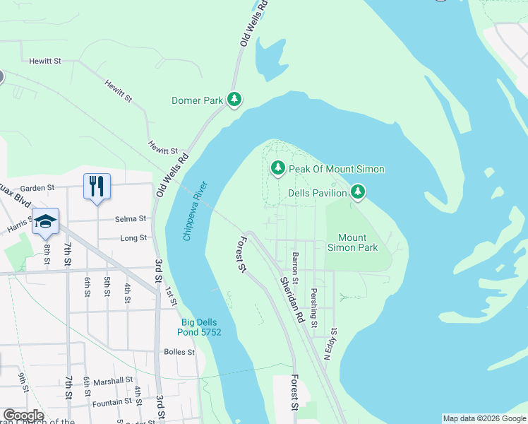 map of restaurants, bars, coffee shops, grocery stores, and more near 103 Simon Court in Eau Claire