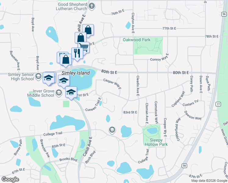 map of restaurants, bars, coffee shops, grocery stores, and more near 3349 Cuneen Trail East in Inver Grove Heights