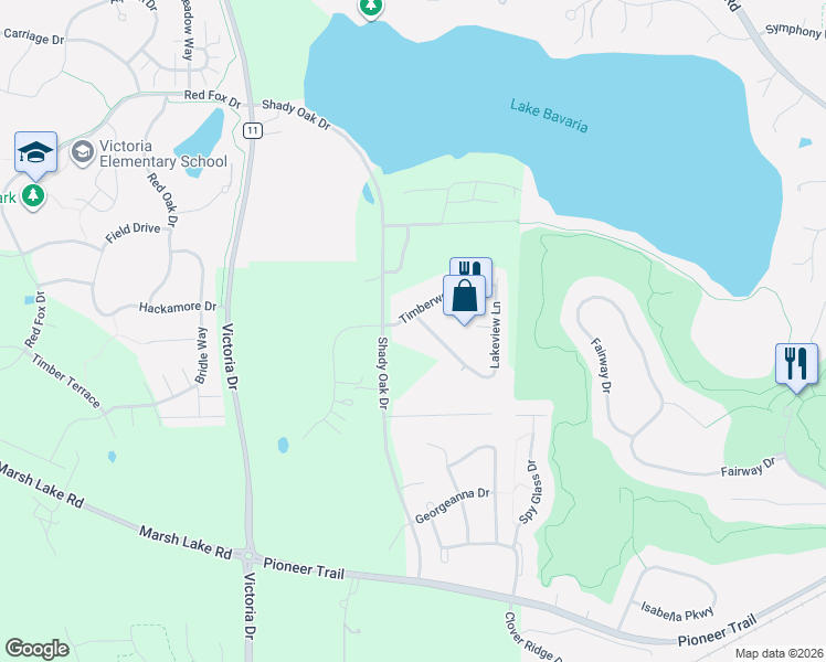 map of restaurants, bars, coffee shops, grocery stores, and more near 9555 Shady Oak Drive in Chaska