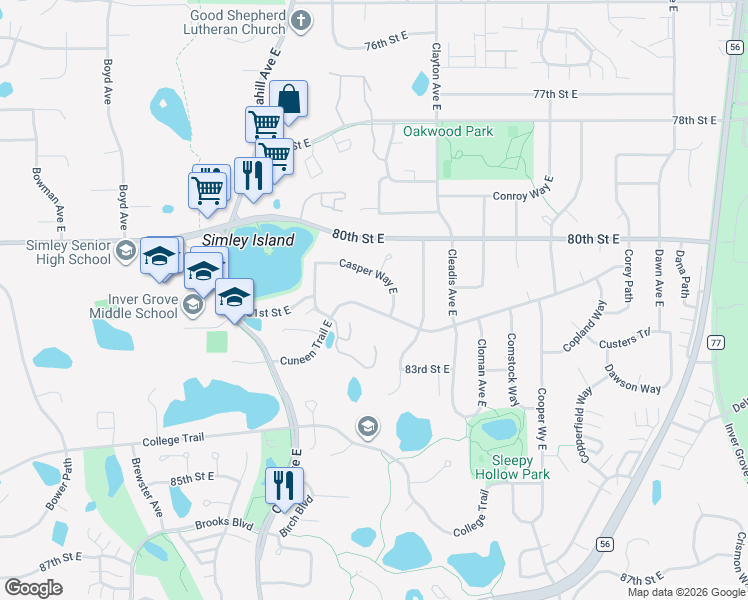map of restaurants, bars, coffee shops, grocery stores, and more near 3349 Cuneen Trail East in Inver Grove Heights