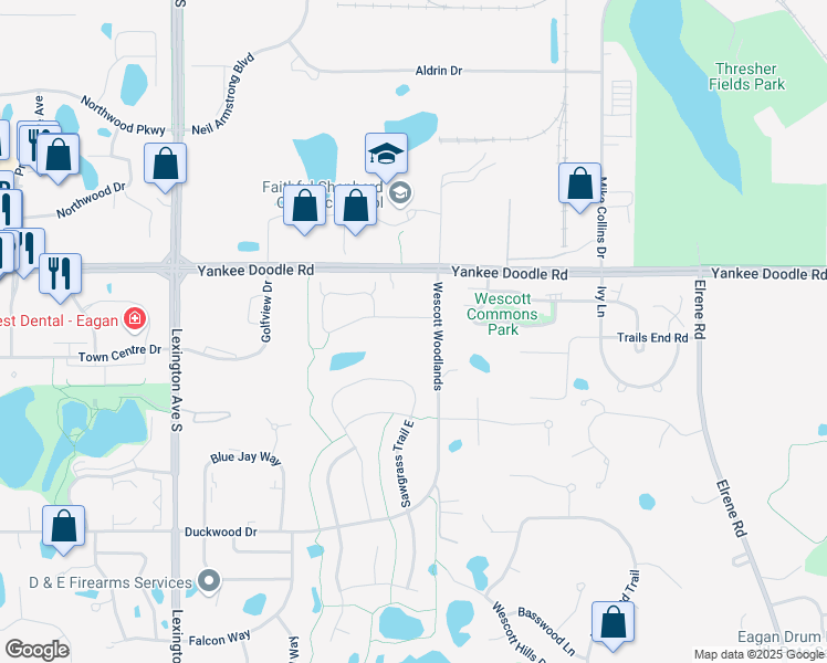 map of restaurants, bars, coffee shops, grocery stores, and more near 1000 Station Trail in Eagan