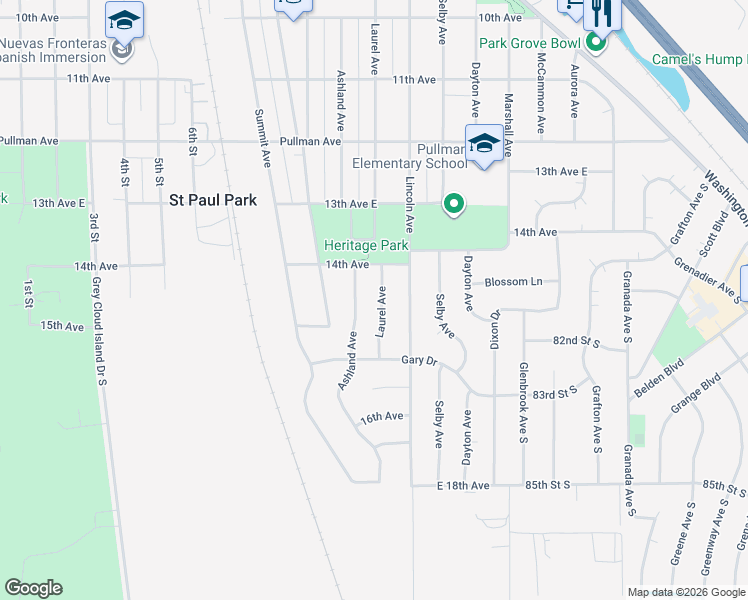 map of restaurants, bars, coffee shops, grocery stores, and more near 1436 Laurel Avenue in Saint Paul Park