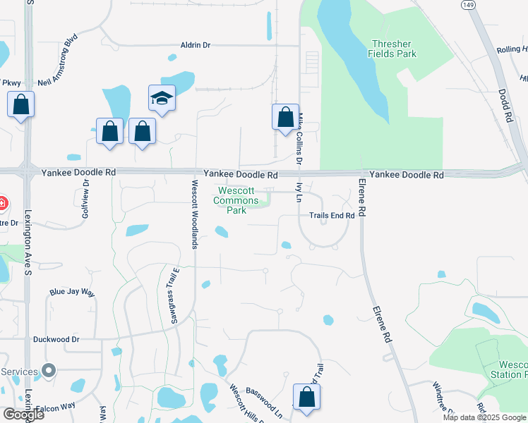 map of restaurants, bars, coffee shops, grocery stores, and more near 876 Trails End Road in Eagan