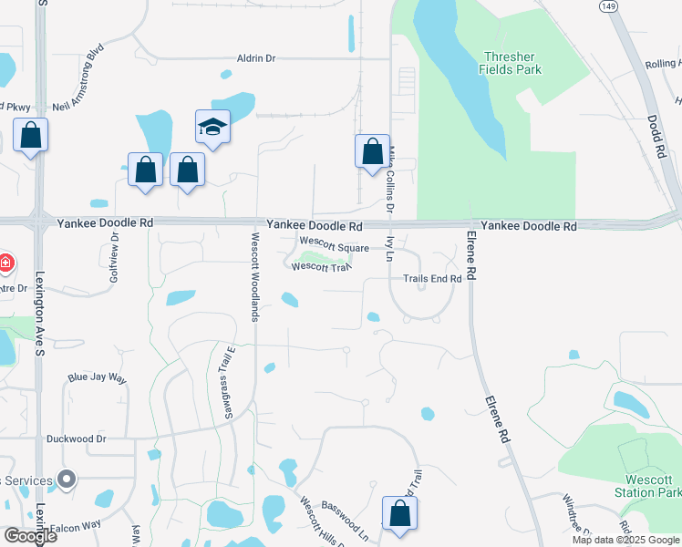map of restaurants, bars, coffee shops, grocery stores, and more near 876 Trails End Road in Eagan