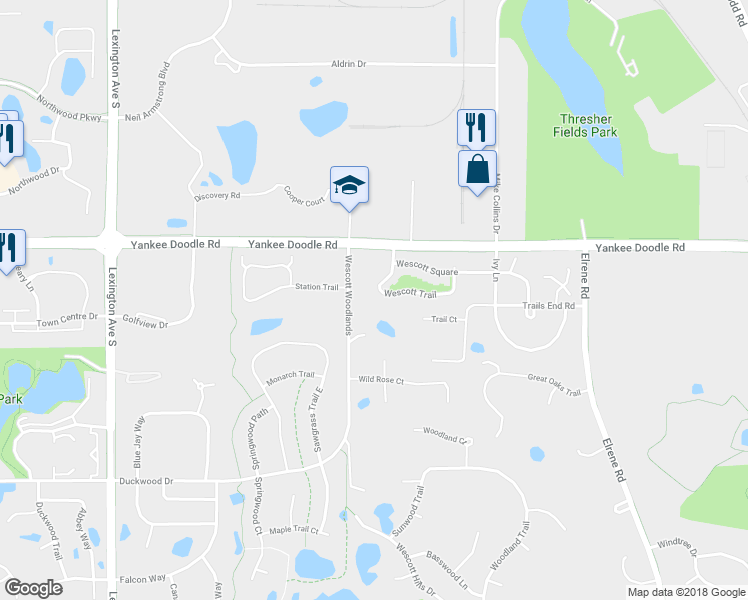 map of restaurants, bars, coffee shops, grocery stores, and more near 926 Wescott Trail in Eagan
