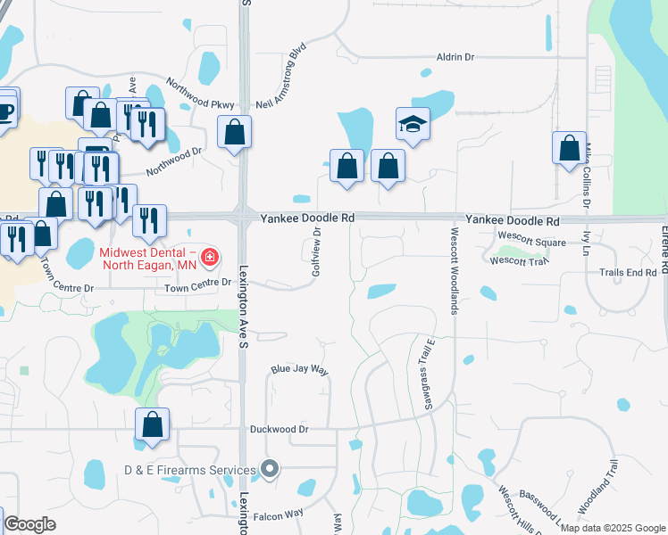 map of restaurants, bars, coffee shops, grocery stores, and more near 3440 Golfview Drive in Saint Paul