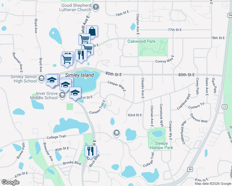 map of restaurants, bars, coffee shops, grocery stores, and more near 3349 Cuneen Trail East in Inver Grove Heights