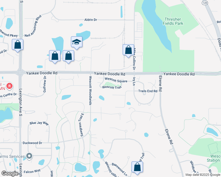 map of restaurants, bars, coffee shops, grocery stores, and more near 899 Wescott Trail in Eagan