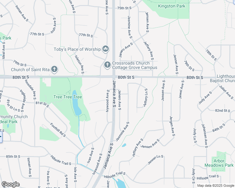 map of restaurants, bars, coffee shops, grocery stores, and more near 8112 Janero Avenue South in Cottage Grove