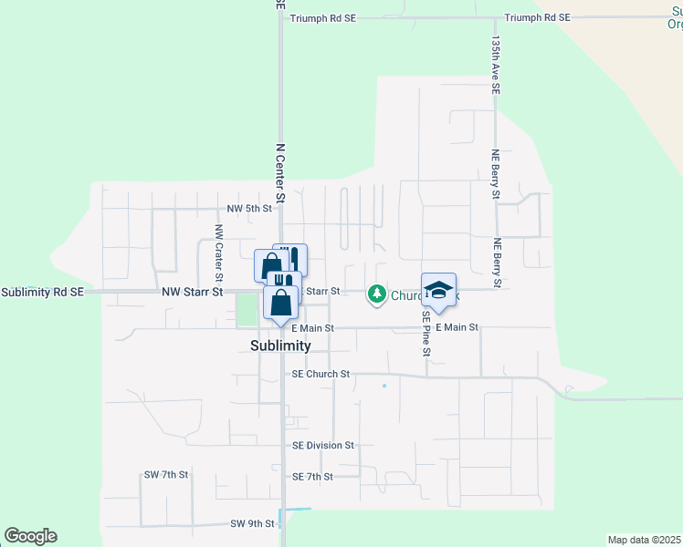 map of restaurants, bars, coffee shops, grocery stores, and more near 337 Northeast Starr Street in Sublimity