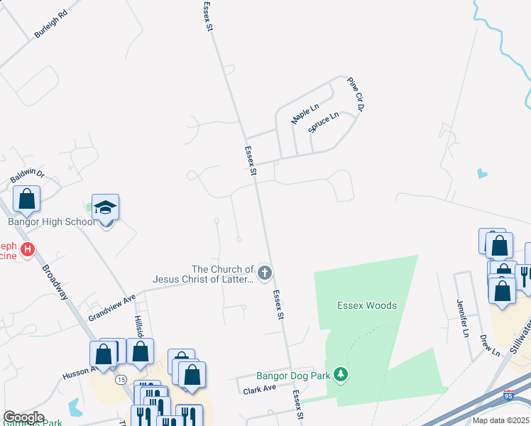 map of restaurants, bars, coffee shops, grocery stores, and more near 969 Essex Street in Bangor