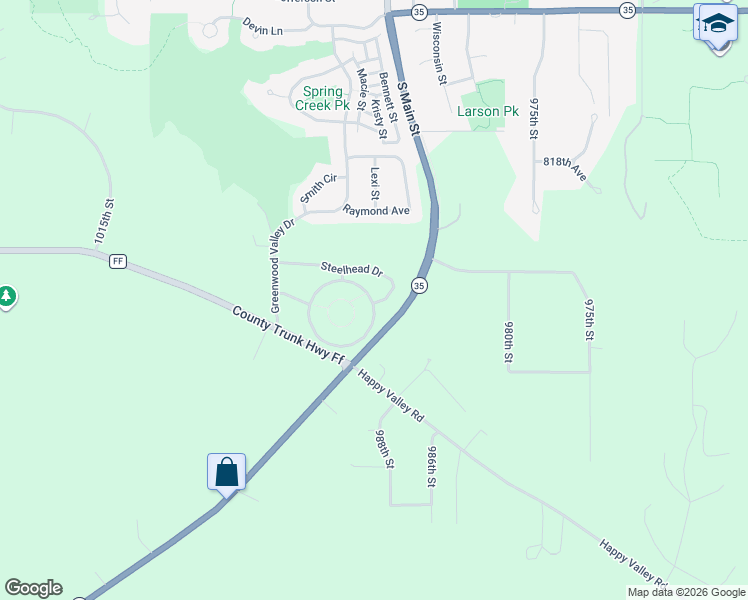 map of restaurants, bars, coffee shops, grocery stores, and more near 2354 Aurora Circle in River Falls