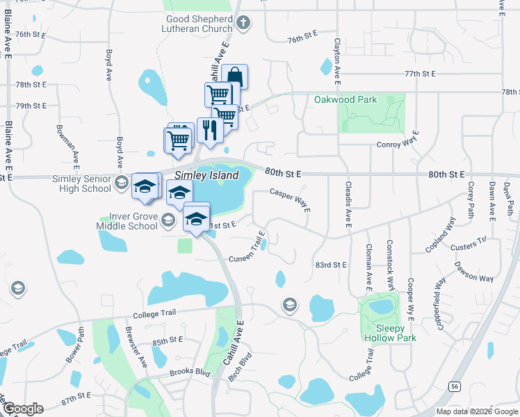 map of restaurants, bars, coffee shops, grocery stores, and more near 3289 Cuneen Trail East in Inver Grove Heights