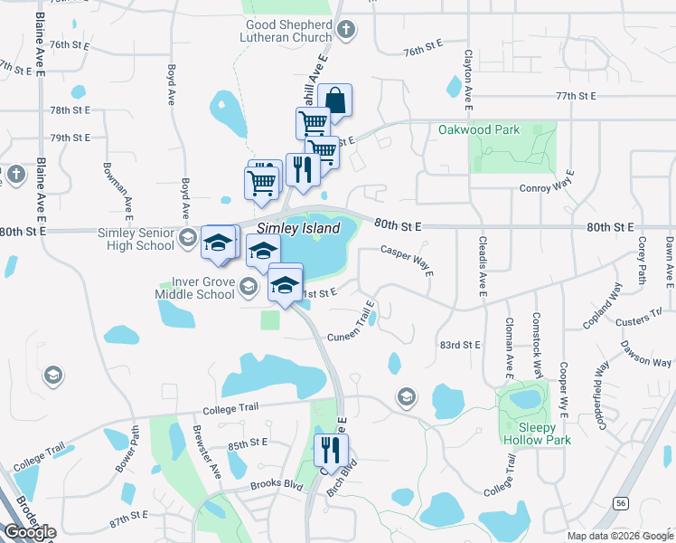 map of restaurants, bars, coffee shops, grocery stores, and more near 8081 Carmen Avenue East in Inver Grove Heights