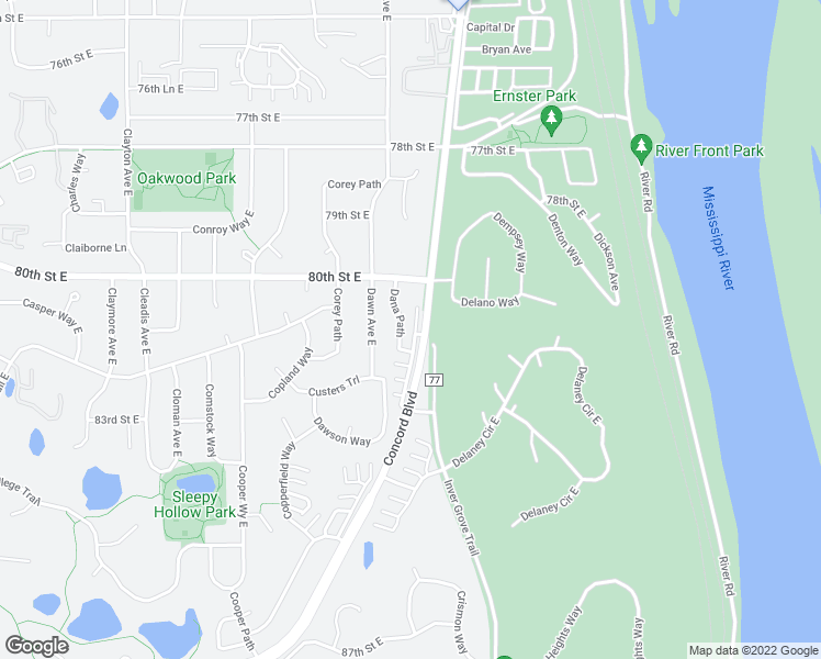 map of restaurants, bars, coffee shops, grocery stores, and more near 8093 Darcy Lane in Inver Grove Heights