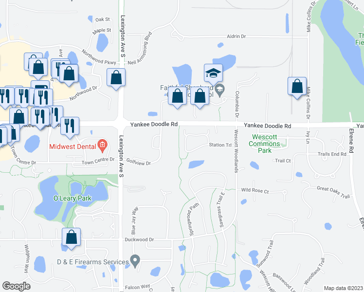 map of restaurants, bars, coffee shops, grocery stores, and more near 3465 Chestnut Lane in Eagan