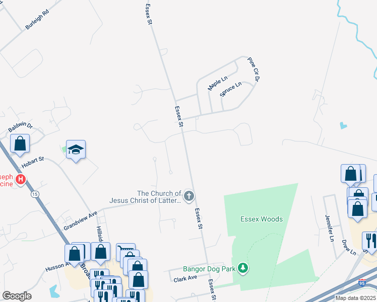 map of restaurants, bars, coffee shops, grocery stores, and more near 969 Essex Street in Bangor
