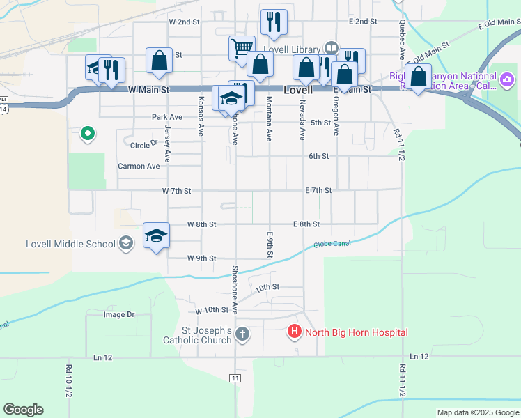 map of restaurants, bars, coffee shops, grocery stores, and more near 778-784 Montana Avenue in Lovell