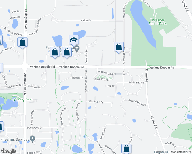 map of restaurants, bars, coffee shops, grocery stores, and more near 926 Wescott Trail in Eagan