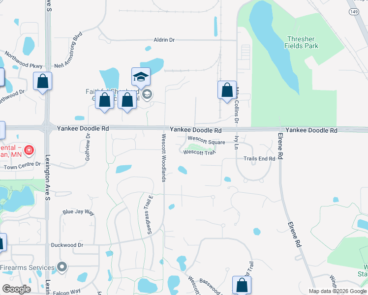 map of restaurants, bars, coffee shops, grocery stores, and more near 937 Wescott Trail in Eagan