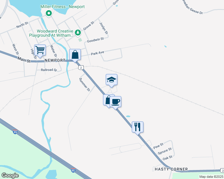 map of restaurants, bars, coffee shops, grocery stores, and more near 142 Elm Street in Newport