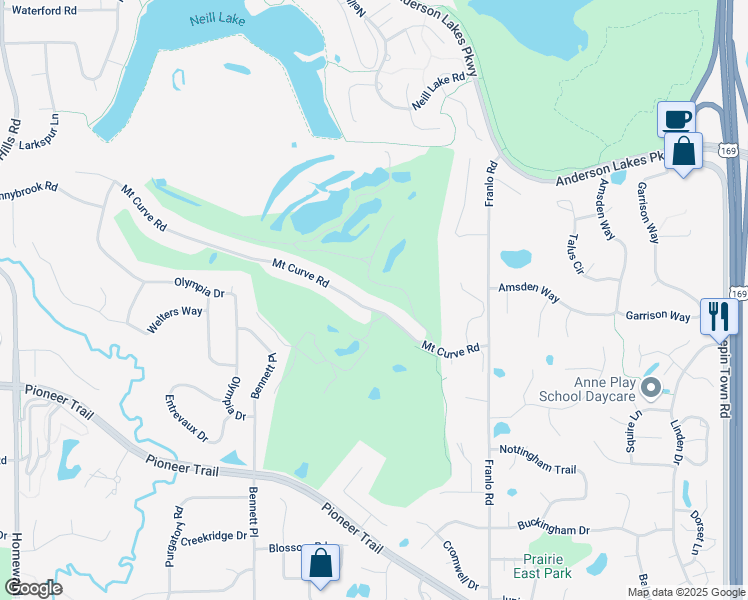 map of restaurants, bars, coffee shops, grocery stores, and more near 10759 Mount Curve Road in Eden Prairie