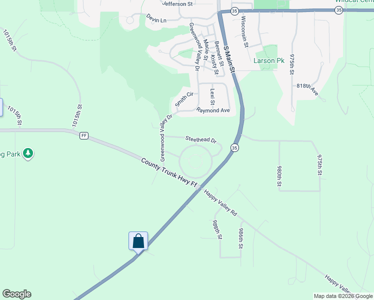 map of restaurants, bars, coffee shops, grocery stores, and more near 2318 Aurora Circle in River Falls
