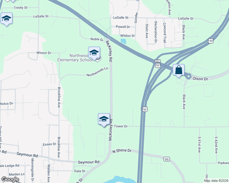 map of restaurants, bars, coffee shops, grocery stores, and more near 1545 McKinley Road in Eau Claire