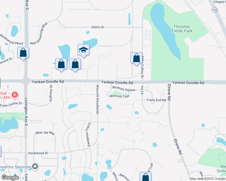 map of restaurants, bars, coffee shops, grocery stores, and more near 926 Wescott Trail in Eagan