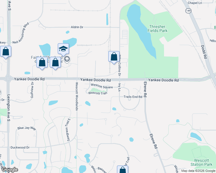 map of restaurants, bars, coffee shops, grocery stores, and more near 876 Trails End Road in Eagan