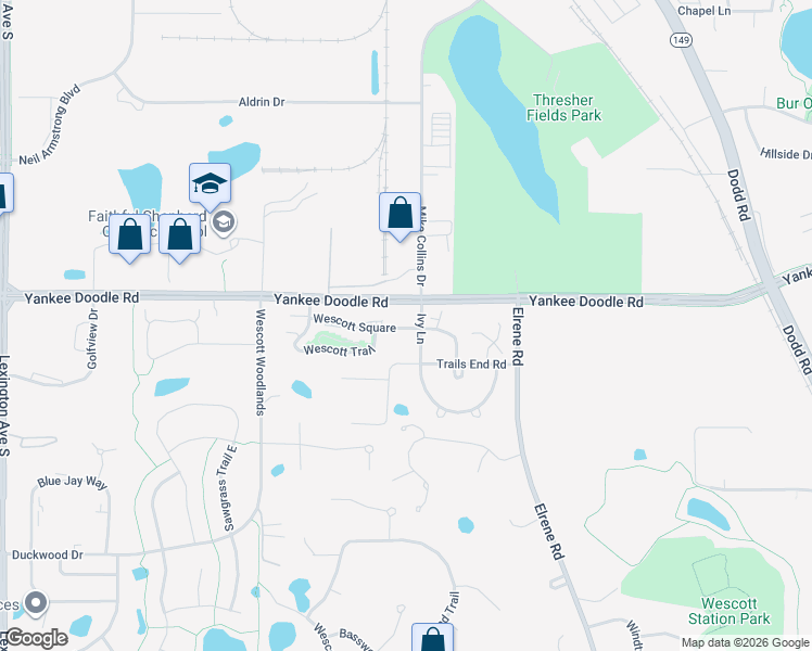map of restaurants, bars, coffee shops, grocery stores, and more near 3437 Ivy Lane in Eagan