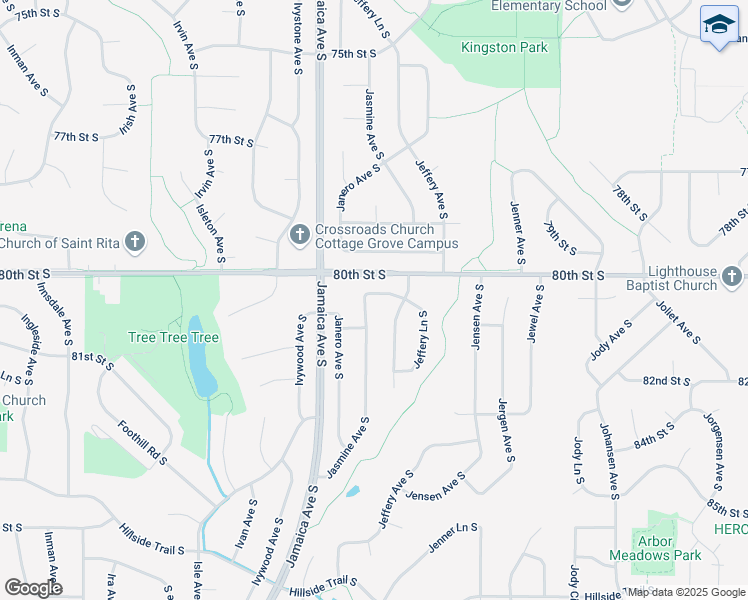 map of restaurants, bars, coffee shops, grocery stores, and more near 9034 Upper 81st Street South in Cottage Grove