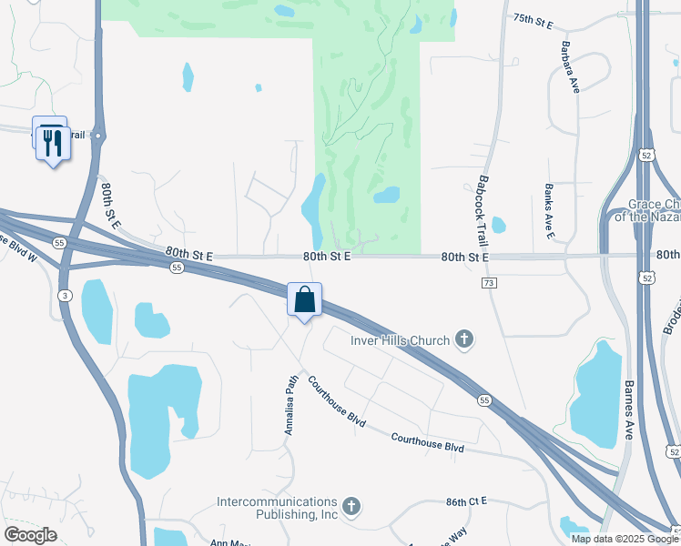 map of restaurants, bars, coffee shops, grocery stores, and more near 1467-1771 80th Street East in Inver Grove Heights