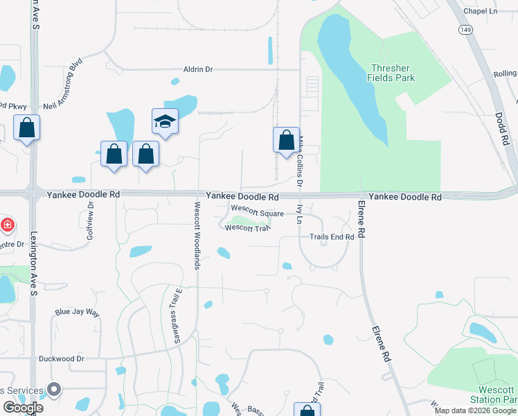 map of restaurants, bars, coffee shops, grocery stores, and more near 913 Wescott Square in Eagan