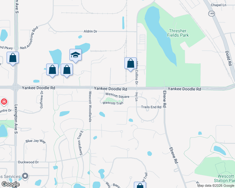 map of restaurants, bars, coffee shops, grocery stores, and more near 913 Wescott Square in Eagan