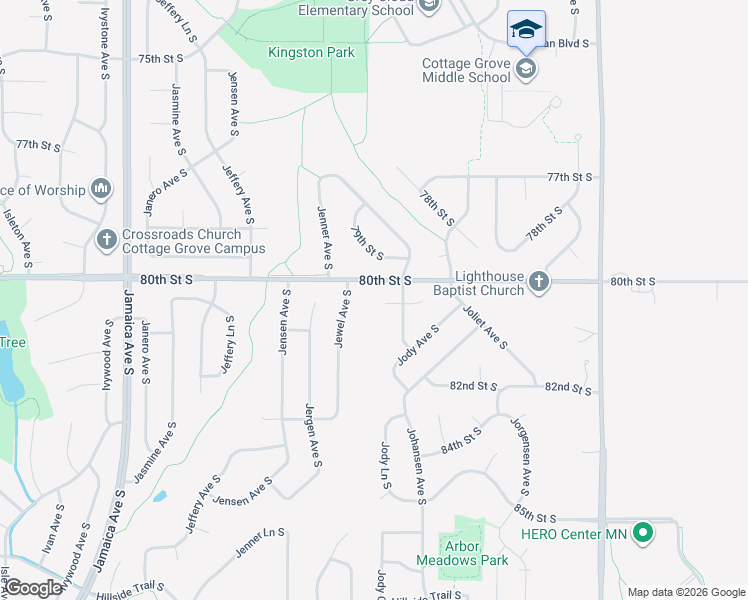 map of restaurants, bars, coffee shops, grocery stores, and more near 9577 79th Street South in Cottage Grove
