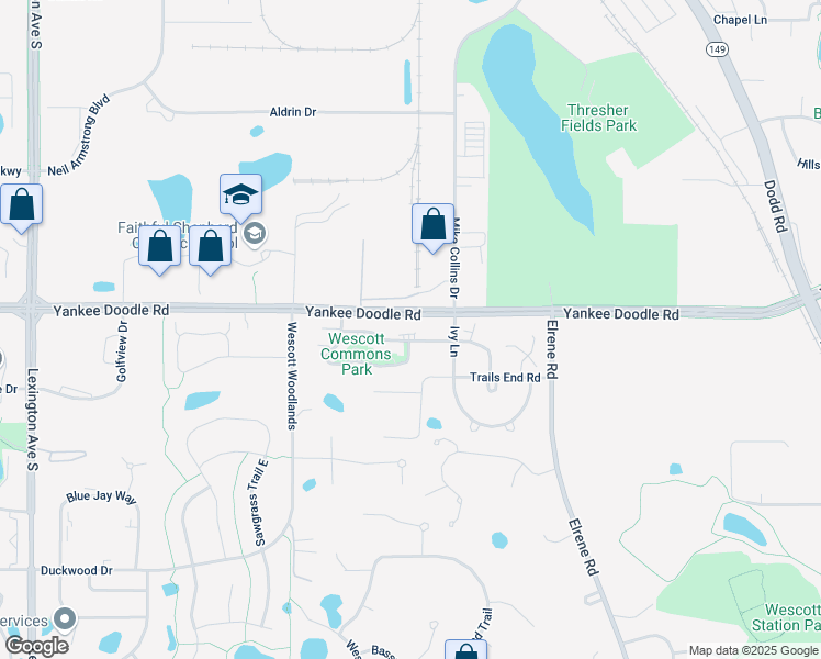 map of restaurants, bars, coffee shops, grocery stores, and more near 889 Wescott Square in Eagan