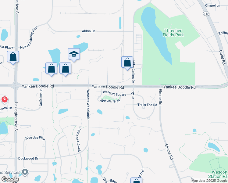map of restaurants, bars, coffee shops, grocery stores, and more near 913 Wescott Square in Eagan
