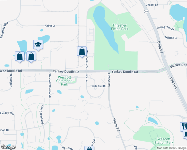 map of restaurants, bars, coffee shops, grocery stores, and more near 834 Wescott Square in Eagan