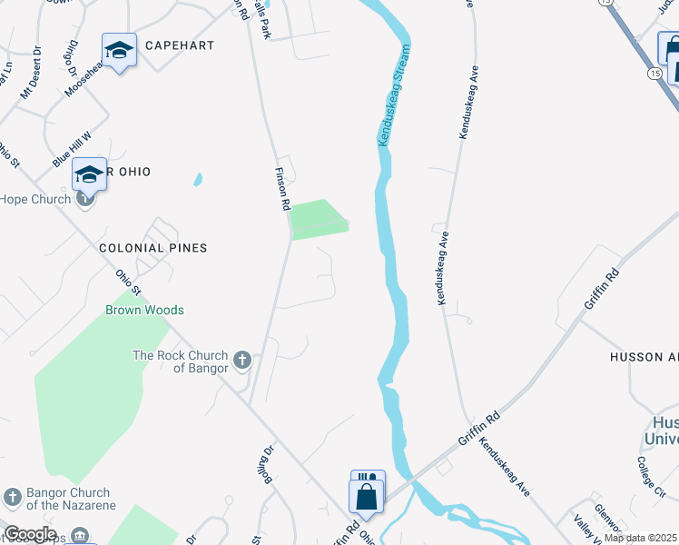 map of restaurants, bars, coffee shops, grocery stores, and more near 900 Finson Road in Bangor