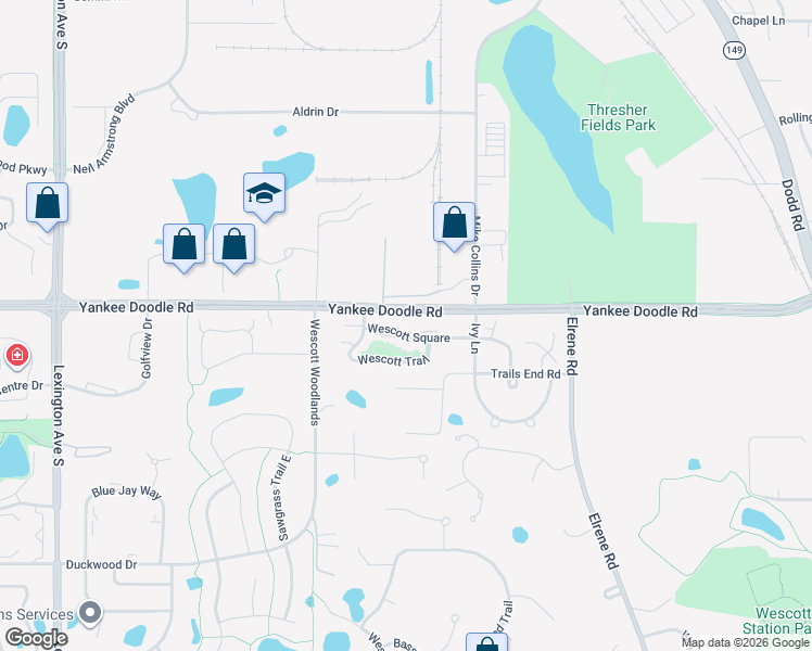 map of restaurants, bars, coffee shops, grocery stores, and more near 913 Wescott Square in Eagan