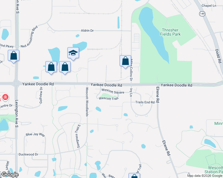 map of restaurants, bars, coffee shops, grocery stores, and more near 913 Wescott Square in Eagan