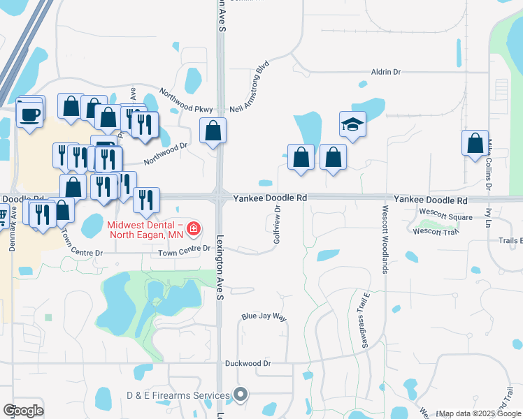 map of restaurants, bars, coffee shops, grocery stores, and more near in Eagan