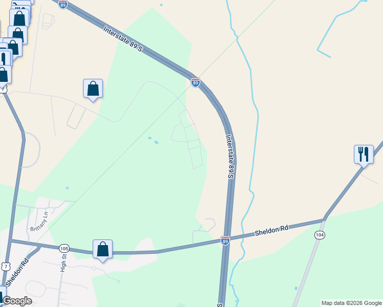 map of restaurants, bars, coffee shops, grocery stores, and more near 308 Sunrise Lane in St. Albans Town